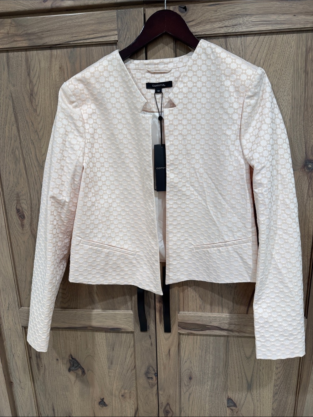 Comma Cream Textured Open-Front Jacket